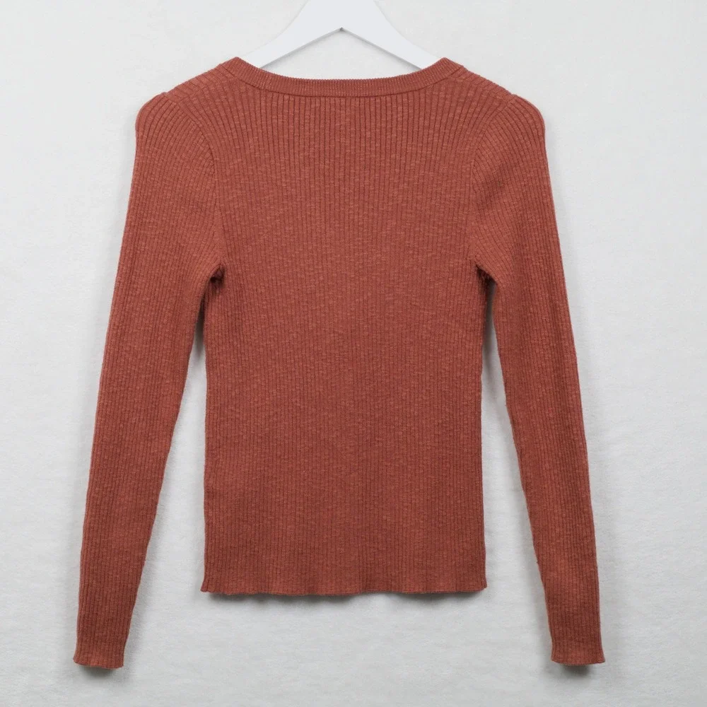 MADEWELL‎ Ribbed Scoop Neck Button Front Cardigan Sweater Academia Brick Red XS